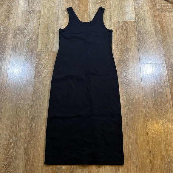 Everlane The Ribbed Tank Dress Black Women's Size Large Midi Organic Cotton EUC - Picture 3 of 12